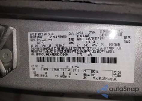 2014 Ford Escape Se from USA, damaged, VIN 1FMCU9GX5EUD13209